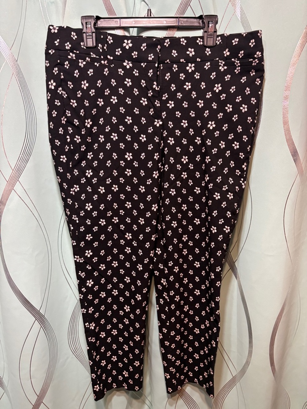 Lane Bryant Black Ankle Jeans with Pink Floral Print